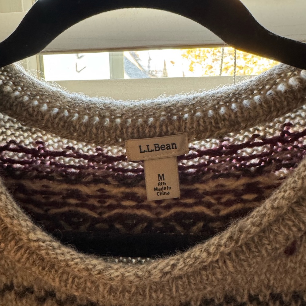 L.L. Bean 100% lambs wool sweater- cream and purple